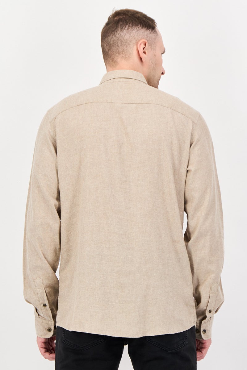 JACK & JONES Men Regular Fit Solid Long Sleeve Casual Shirt, Beige - Image 3